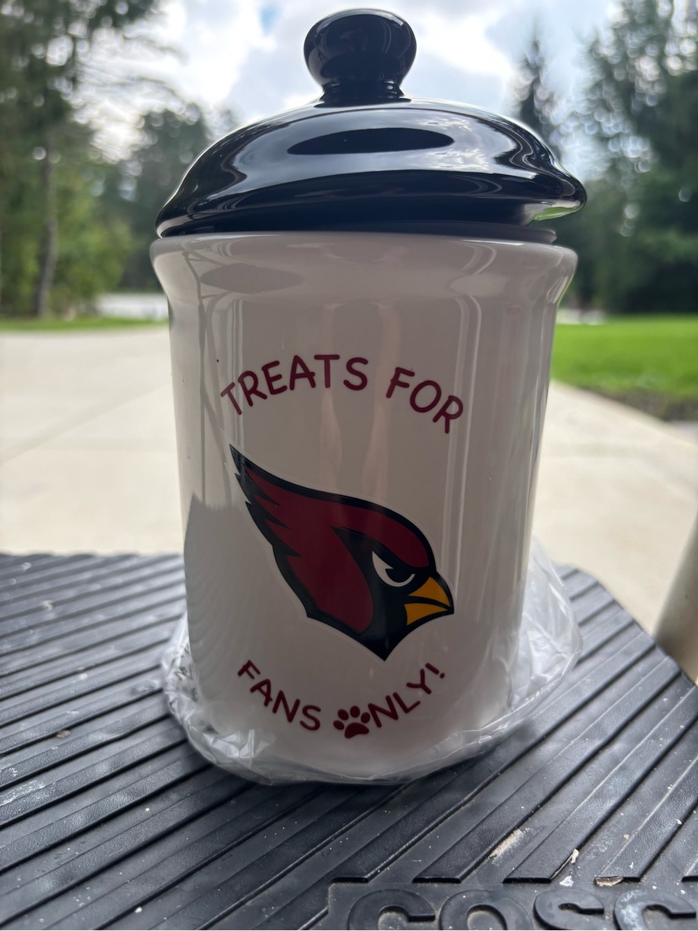 Arizona Cardinals White & Black Pet Treat Jar - Team Logo